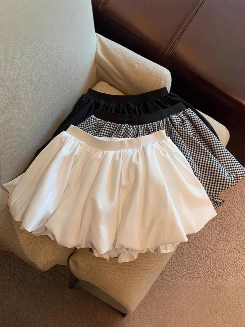 

Юбка для женщин, лето 2025 г., полуюбка с бутоном цветка, трапециевидной формы с высокой талией, пикантная пышная юбка для девочек, шорты с защитой от воздействия