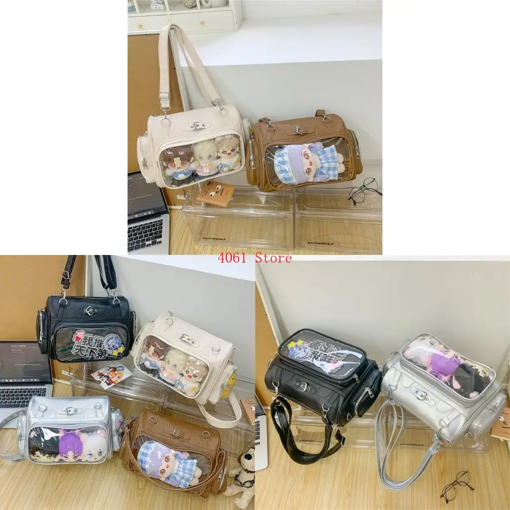 

Anime School Bag With Badge Display Large Capacity Practical PU Crossbody Purse