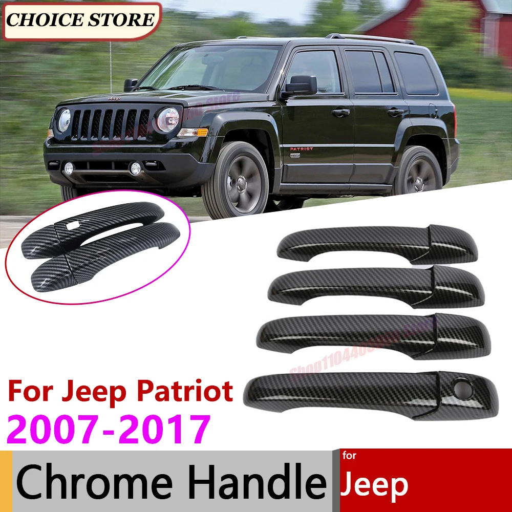 For Jeep Patriot 2007~2017 Chrome Gloss Black Carbon Fiber Car Door Handle Catch Cover Trim Cap Lid Molding Overlay Decoration