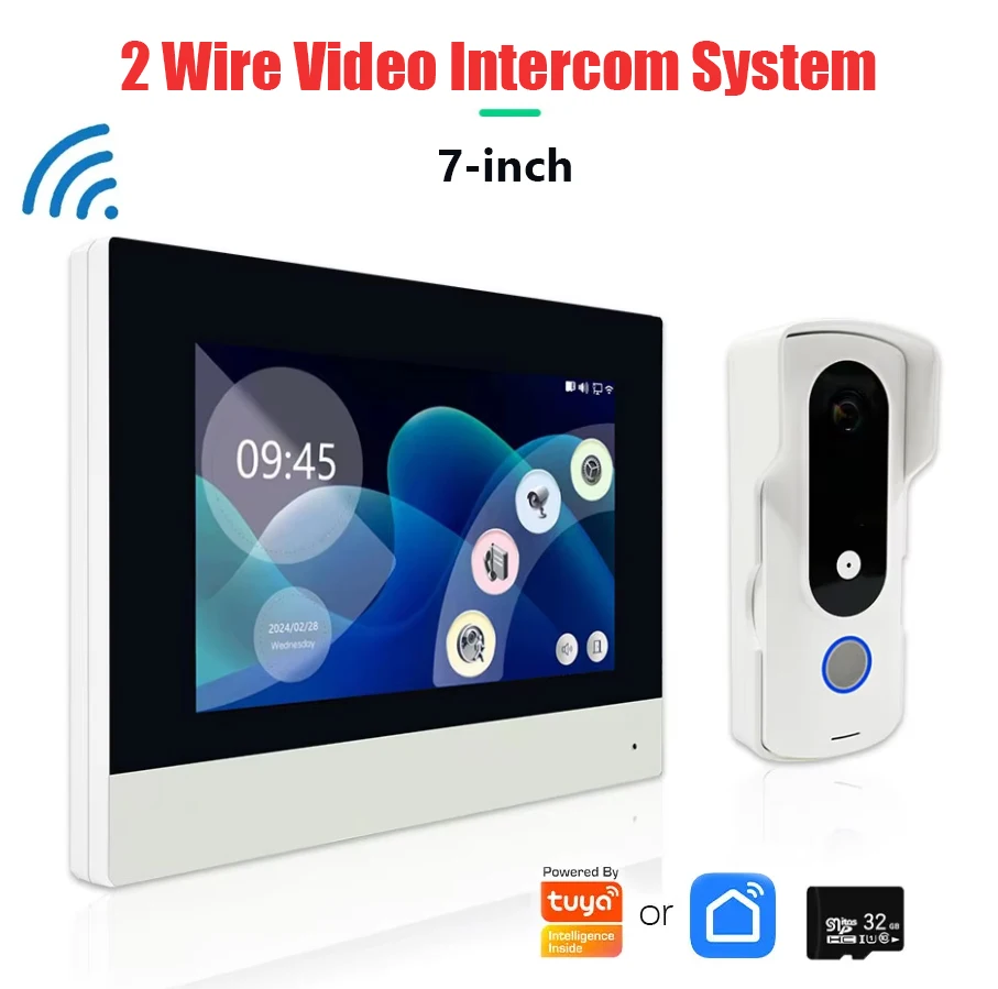 Tuya Smart 2-line Intercom Video Doorbell System، 1080P Camera Doorbell، شاشة LCD تعمل باللمس 7 بوصة #1