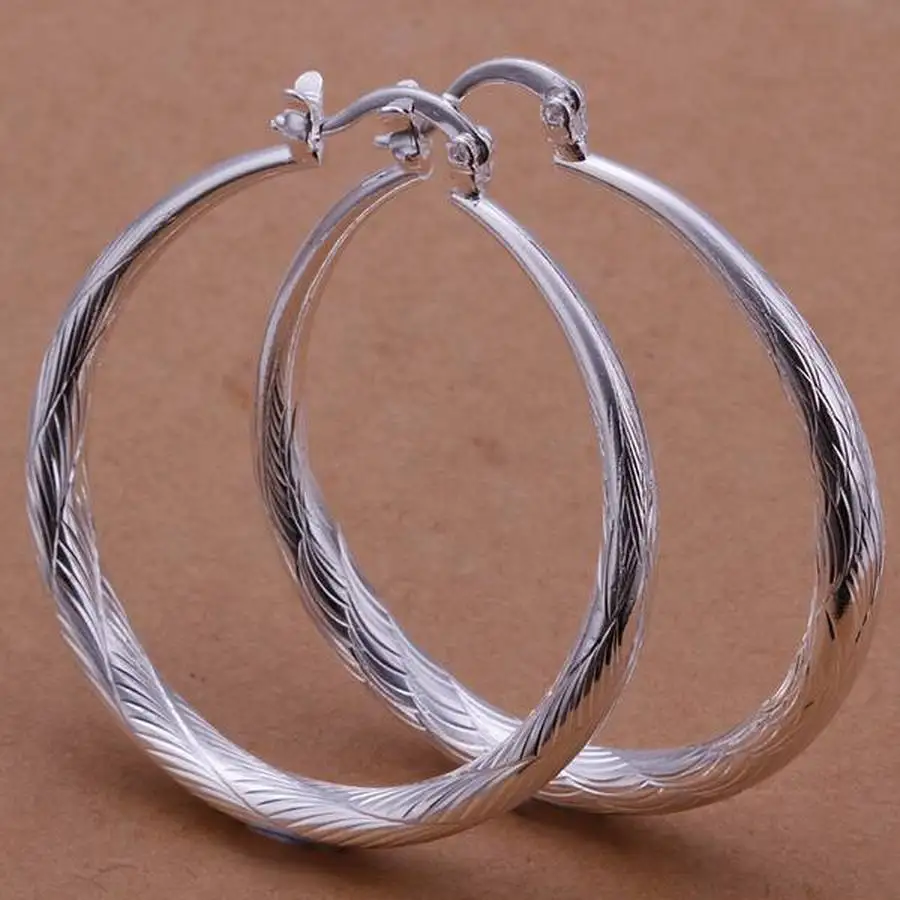925 Silver color Earrings top quality fashion design round 4CM women lady wedding beautiful charm cute Earring Jewelry