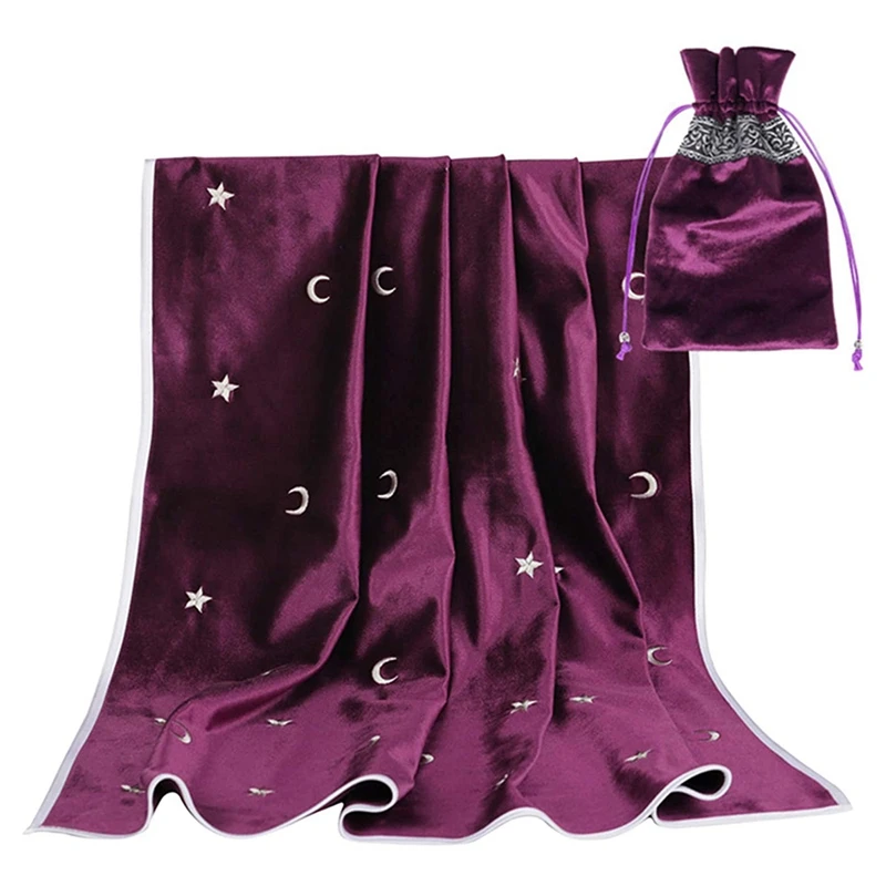 Altar Tarot Tablecloth Velvet Tarot Divination Tablecloth With Tarot Cards, Game Bag Stars Embroidered Tablecloth