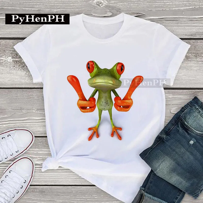 T-shirt à manches courtes imprimé grenouille de dessin animé, tenue parent-enfant assortie, tenue de couple, t-shirt respzed, blanc, été