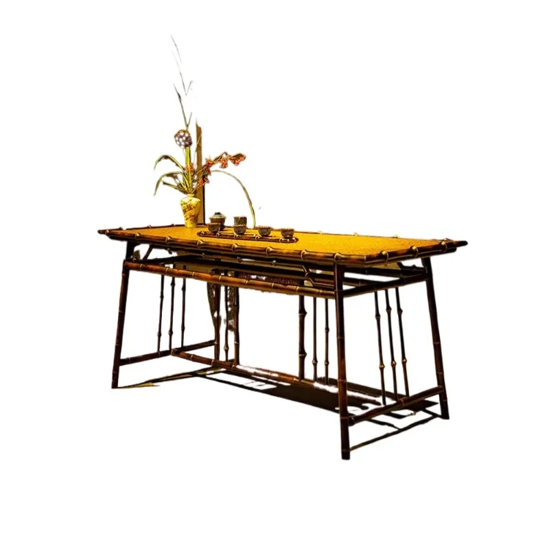 

Long tea table Tea room Handmade furniture Bamboo braided New Chinese space