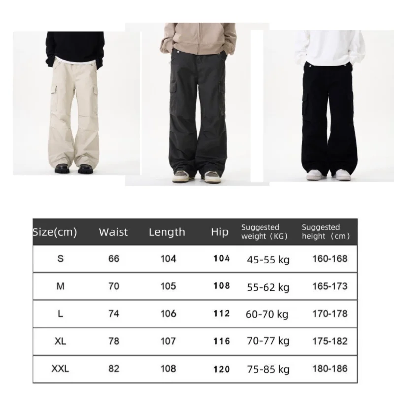 Retro Casual Overalls Men's Loose Wide-leg Vintage Washed Straight Long Cargo Pants Fashion Trousers BOTTOMS XXL