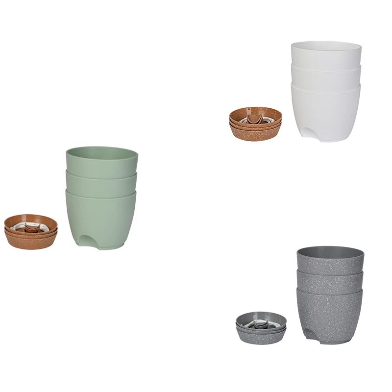 

3Pack 6.5Inch Self Watering Pots For Indoor Plants,Flower Pots Planter With Drainage Holes And Wick Rope