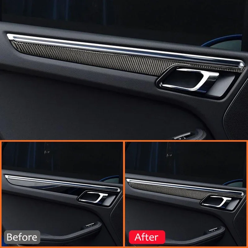

For Porsche Macan 2015-2018 Carbon Fiber Roadster Inner Door Pull Handle Trim Strips Interior Decoration Sticker Accessorie