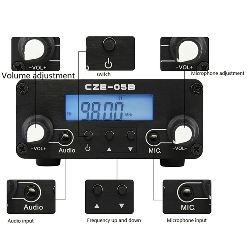 PLL Stereo FM Transmitter Radio Broadcast Station CZE-05B 100/500MW Frequency 76-108Mhz Home Campus Amplifier US Plug-A23R