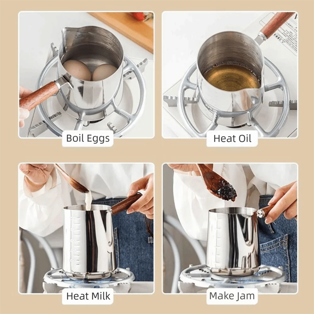 304 Stainless Steel Milk Hotting Pot Silver with Graduated Scale Latte Mug Diversion Design Heat-proof Tea Boiling Pot