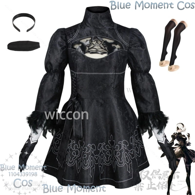 Yorha 2B Nier Automata juego Cosplay disfraz gótico Lolita vestido negro peluca Prop para niñas Halloween fiesta de Navidad Cos personalizado