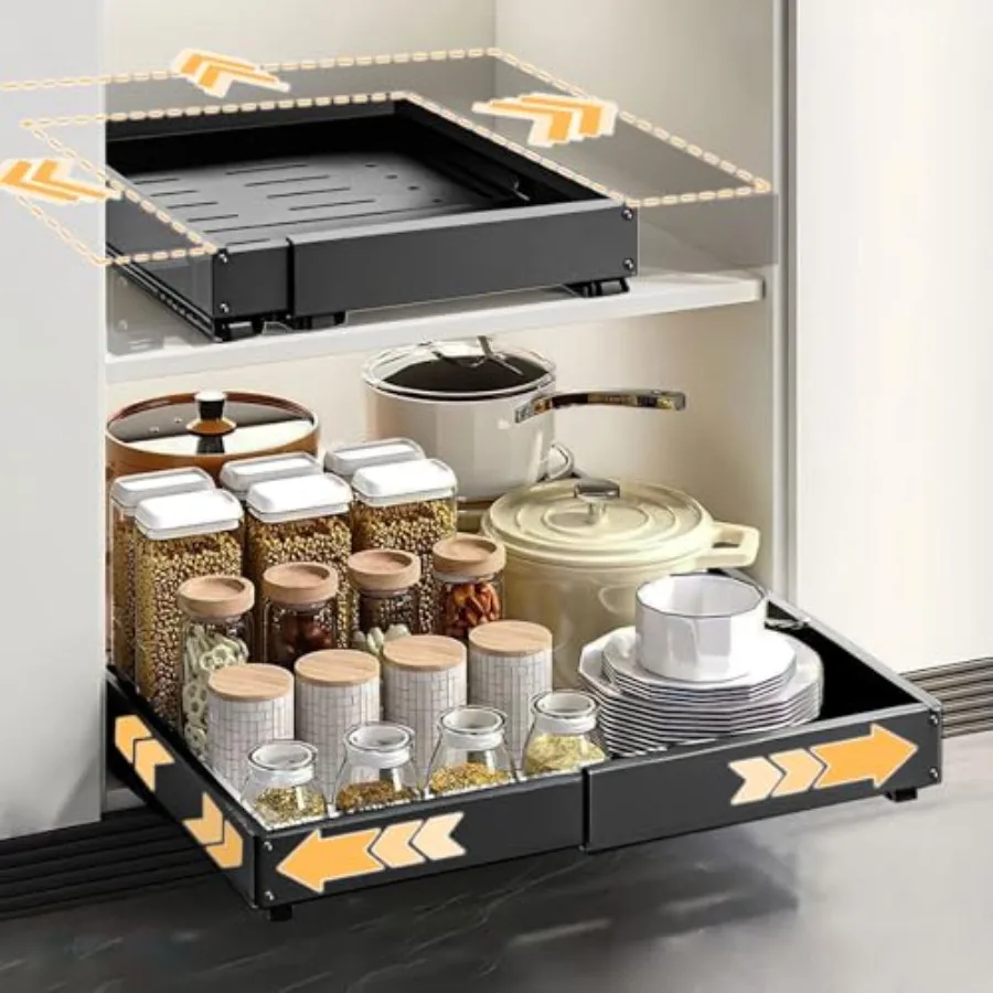 

Pull Out Cabinet Organizer Expandable Width 11.419 Depth (16.322) Slide Out Drawers with Nano Film No Drill Storage Shelves for