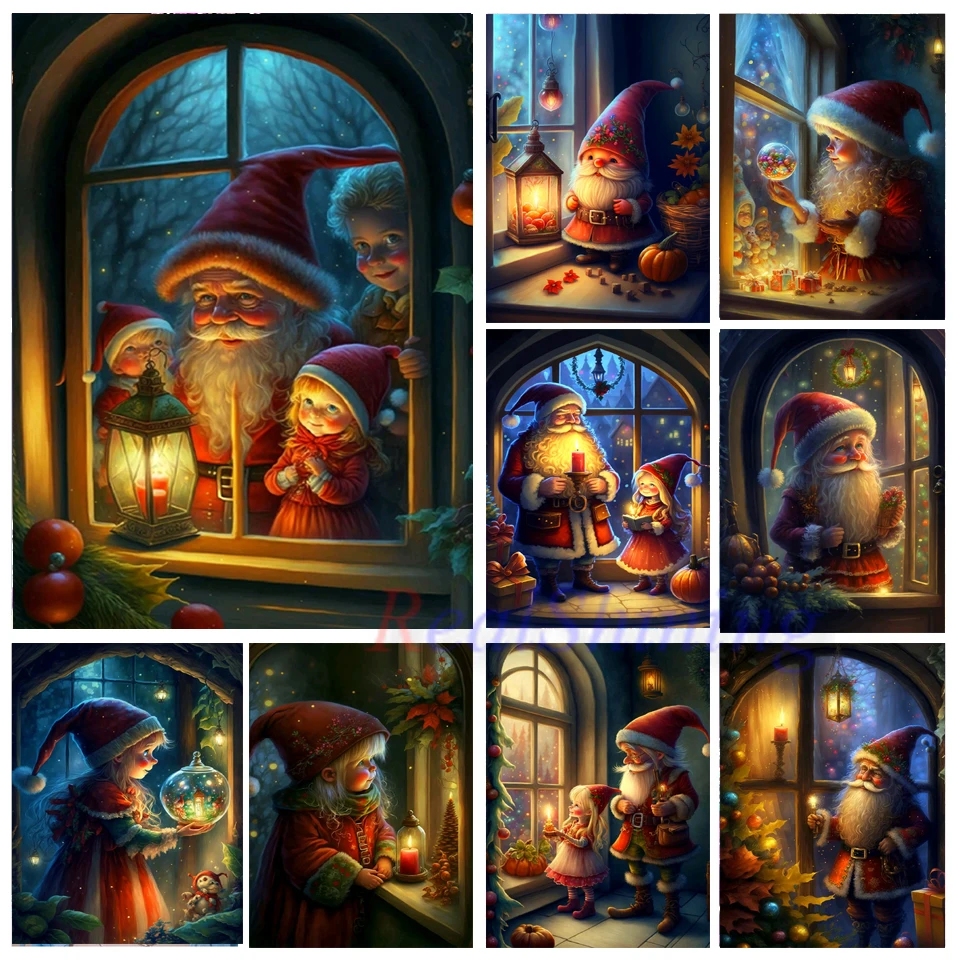 5D Santa Claus Mystery Gift Happy Kids Diamond Painting Full Embroidery Cross Stitch Diamond Mosaic Christmas Decorations V547