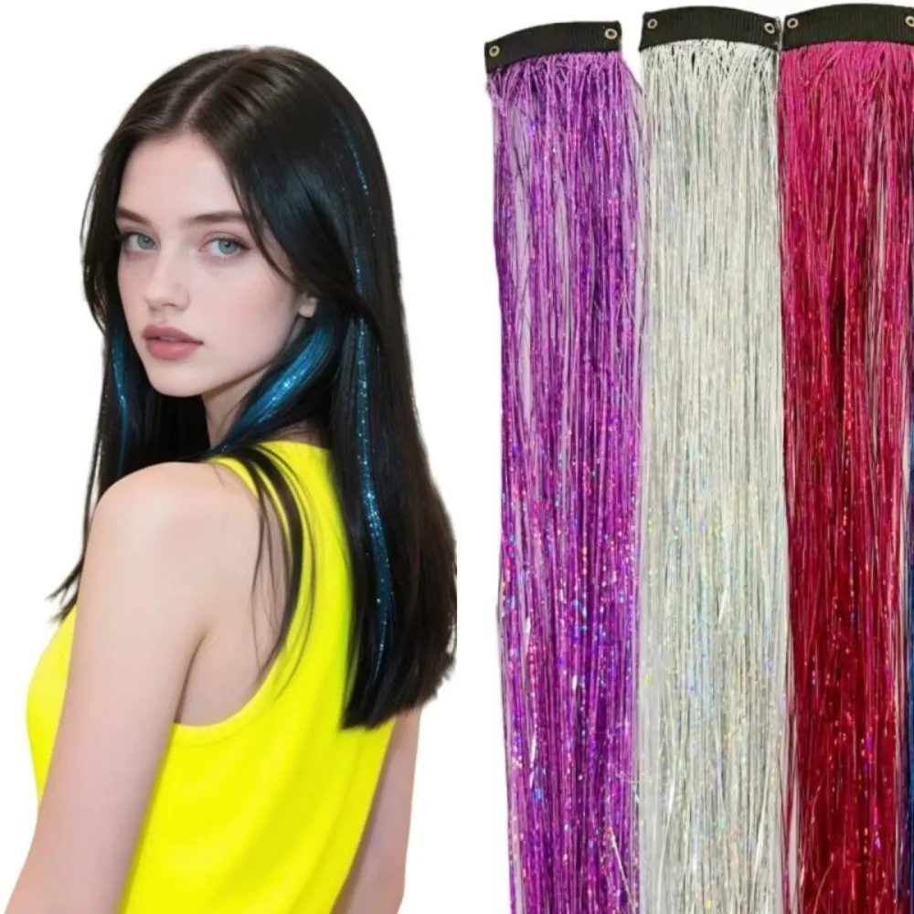 

Highlights Clip Clip in Hair Extensions Glitter Colorful Synthetic Hair Highlights Fairy Hair Long Straight Hair Tinsel
