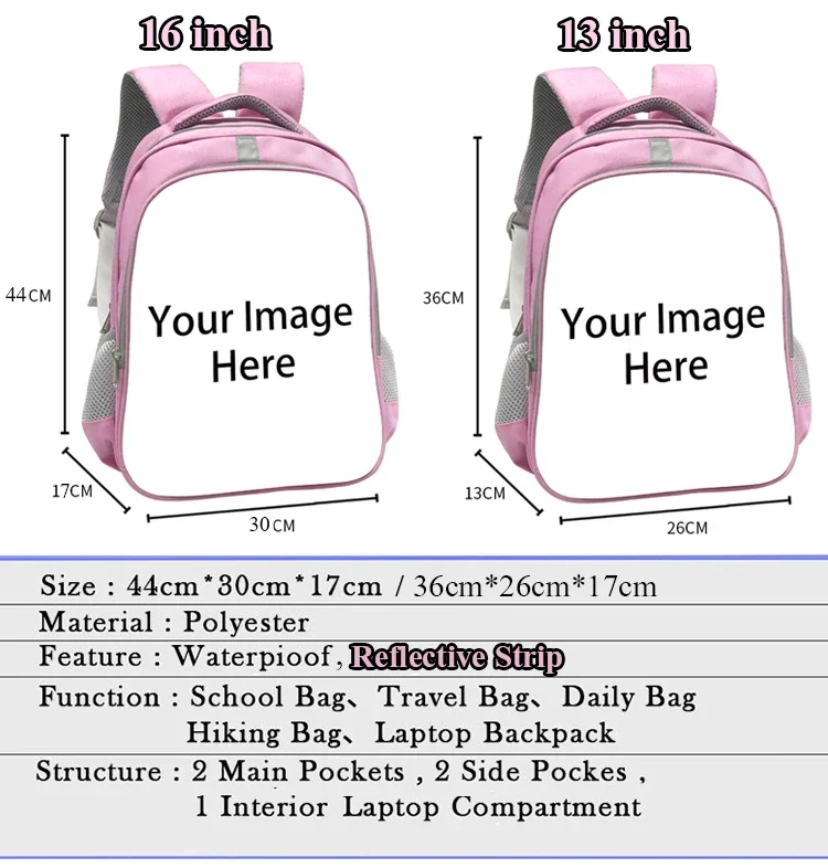 Customize Your Image / Logo / Name Backpack Children School Bags for Kindergarten Girls Cute Book Bag Baby Toddler Backpacks