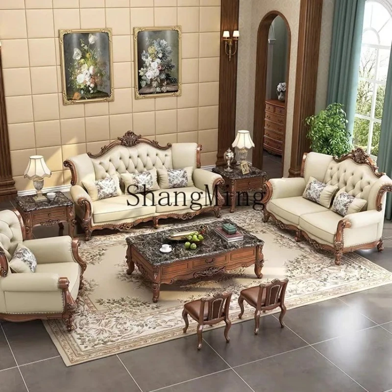 

FG Minimalist Premium Exquisite All-Solid Wood Leather Sofa Villa Luxury Carved Combination