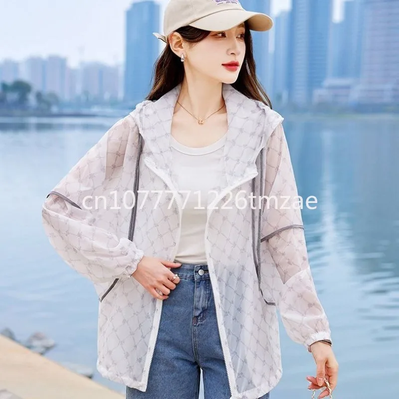 

Printed Lightweight New Outdoor Sweatshirt Women's Jacket Summer Sun Protection Clothing Zipper Long Sleeve Hooded Jacket