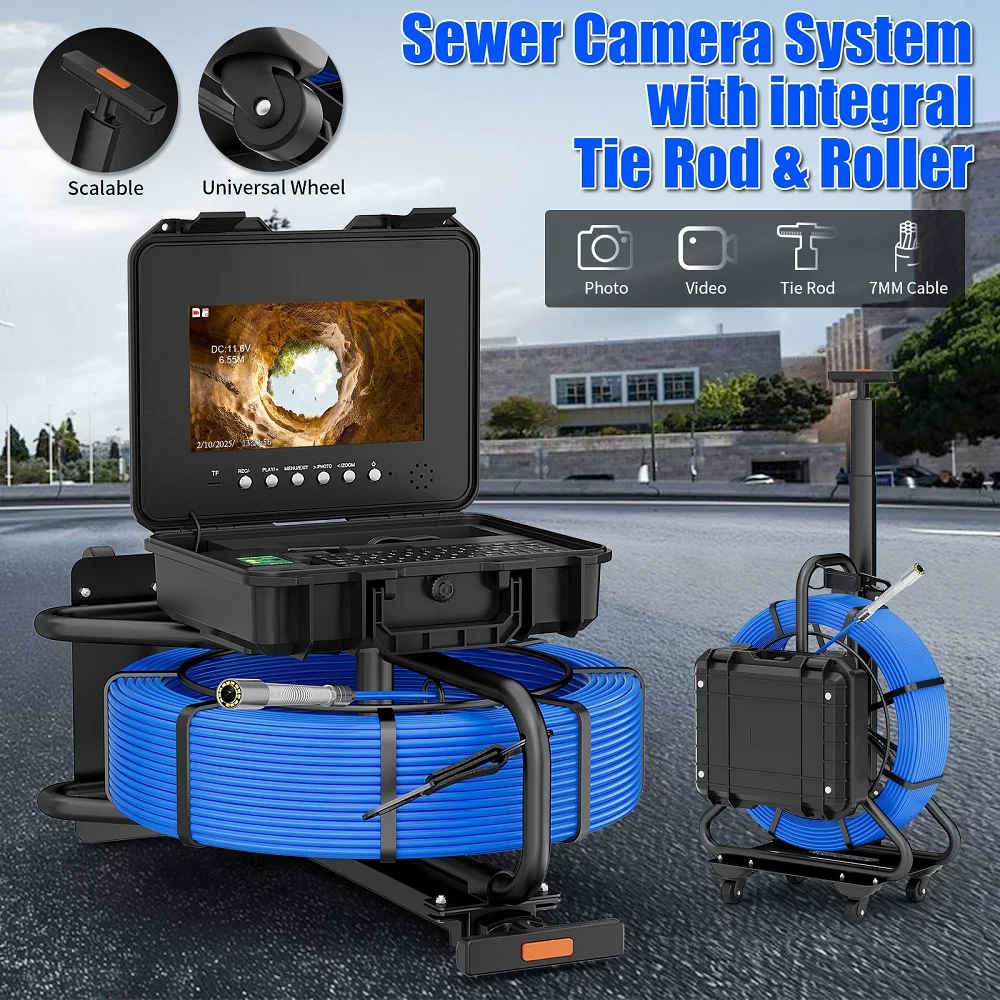 

Pipe Inspection Camera with Keyboard Trolley Pull Rod 7MM Diameter IP68 Drain Sewer Pipeline Video Industrial Endoscope