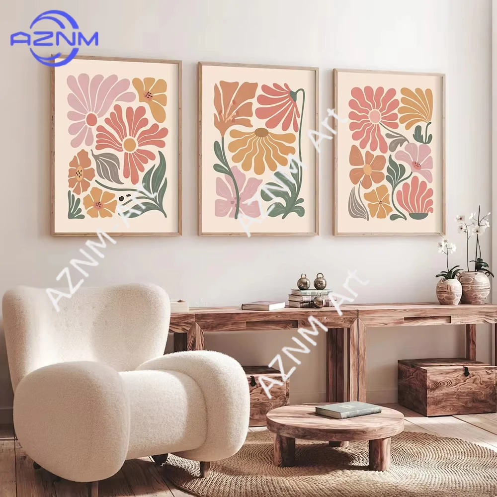 1 pièce/3 pièces – Affiche d'art floral abstrait bohème, impression sur toile, marché aux fleurs, peinture vintage, décoration murale minimaliste