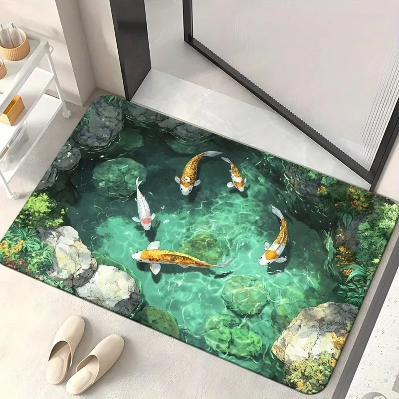 Underwater Fish School Printed Door Mat Water Pit Stone Cave Porch Living Room Entrance Non Slip Carpet Entrance Home Rug