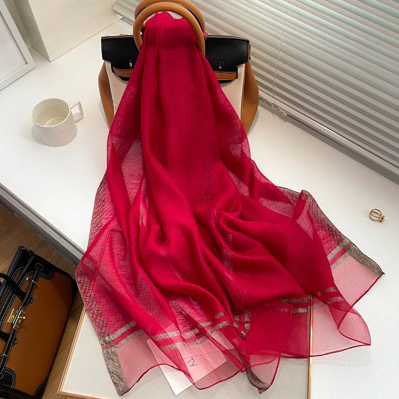 2024 Solid silk wool scarf women hijab pashmina shawls and wraps Luxury Brand Foulard Bandana Bufanda Blanket Scarves Wholesale