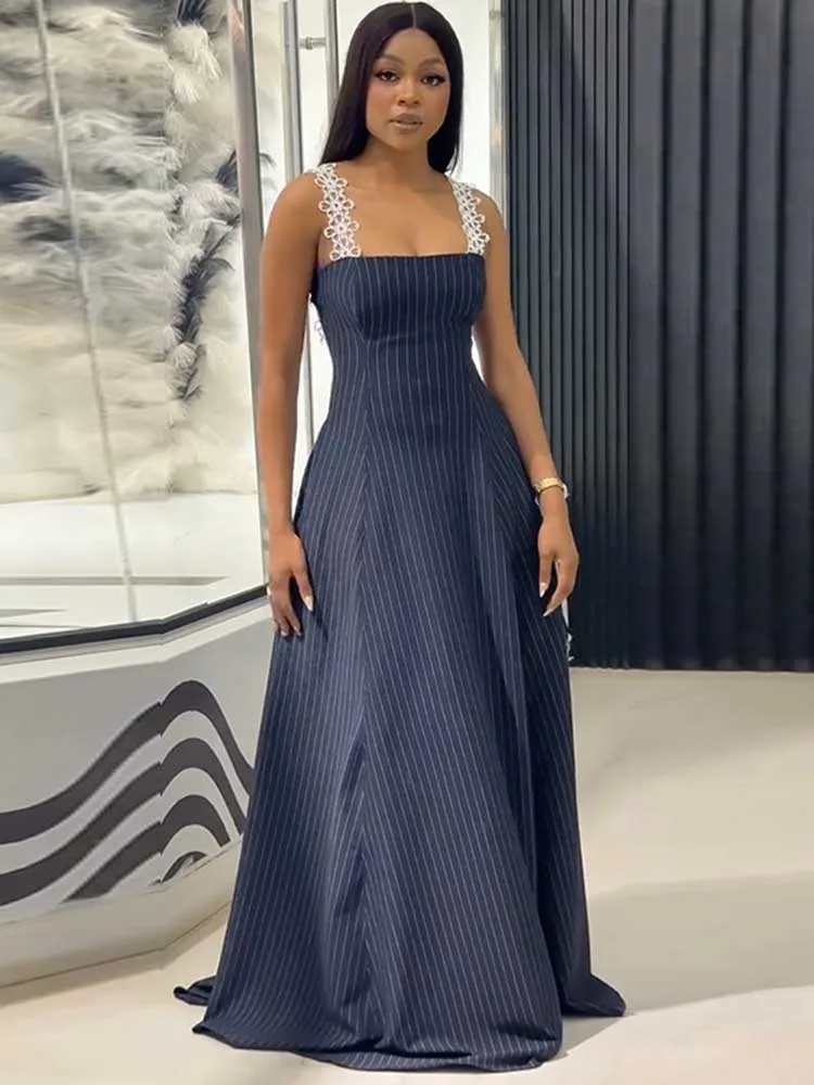 

Summer Dresses for Women Striped Printed Elegant Strapless Dress Slim Fit A Line Long Maxi Dress Sexy Wholesale Dropshipping