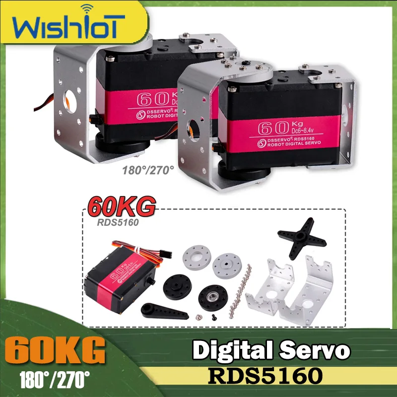 

Двухосевой цифровой сервопривод с высоким крутящим моментом RDS5160 60 кг 270 ° /180 ° Металлическая шестерня с кронштейном, сервоприводы, силовые функции, детали для игрушки-робота «сделай сам»