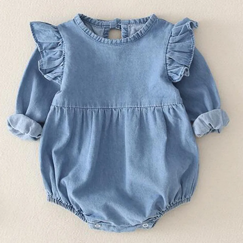 New Baby Boys Girls Denim Romper Autumn Toddler Baby Girls Clothing Spring Long Sleeved Blue Denim Infant Baby Girls Jumpsuit