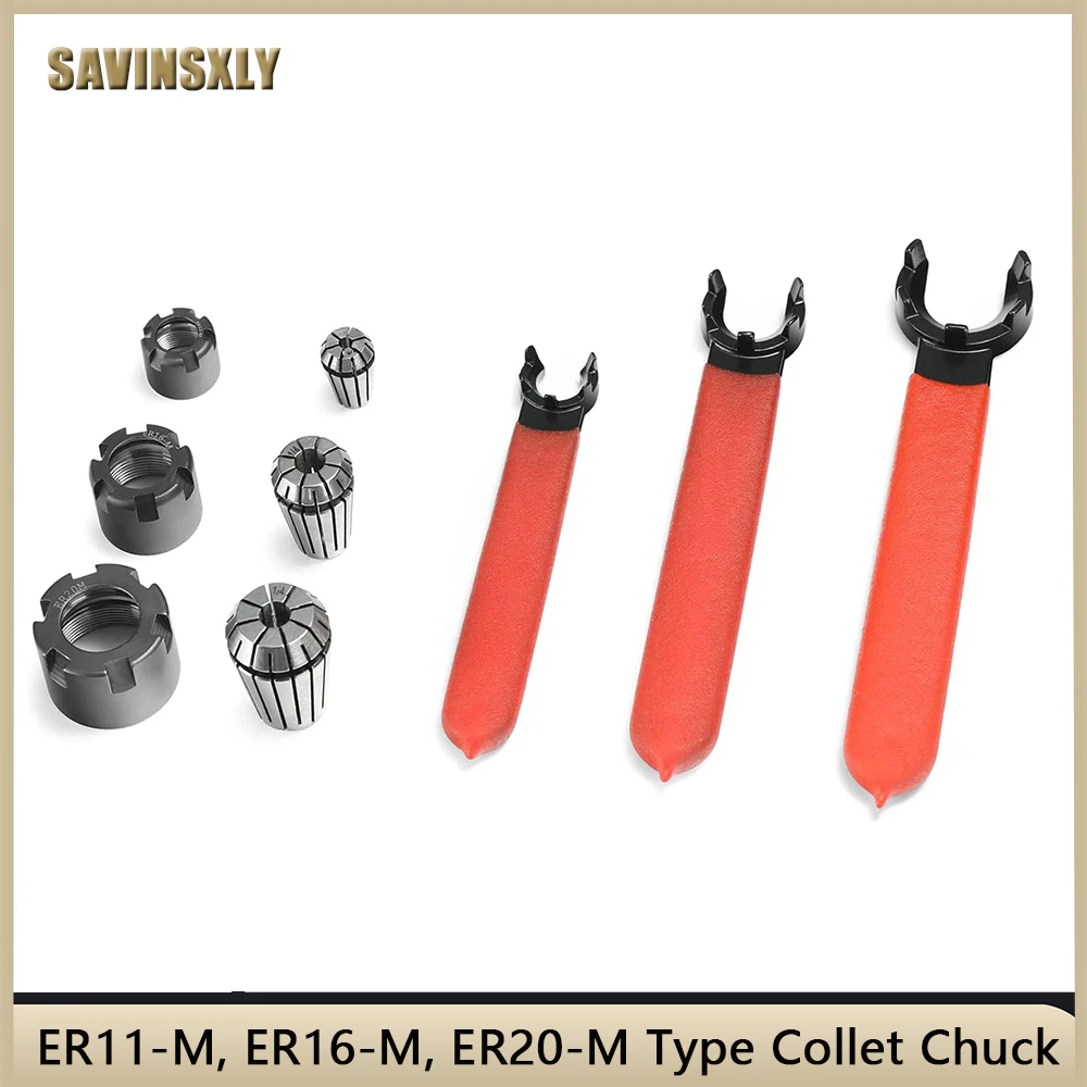 CNC Router Bits Collet Set, Collet Clamping Nut and Wrench Spanner, ER11-M, ER16-M, ER20-M Type Collet Chuck