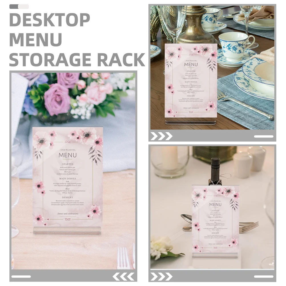 Display Stand Menu Titular para Mesa Desktop, Acrílico Etiqueta Rack, Poster Stands, 4 Pcs