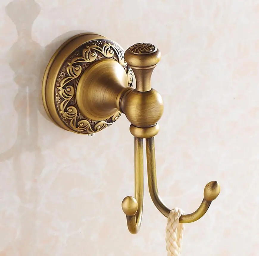 Double Hook for Kitchen, Bathroom, Toilet, Entryway, Wall-Mounted Dual-Purpose Clothes and Hat Cabinet, Metal Hook, Antique-Styl