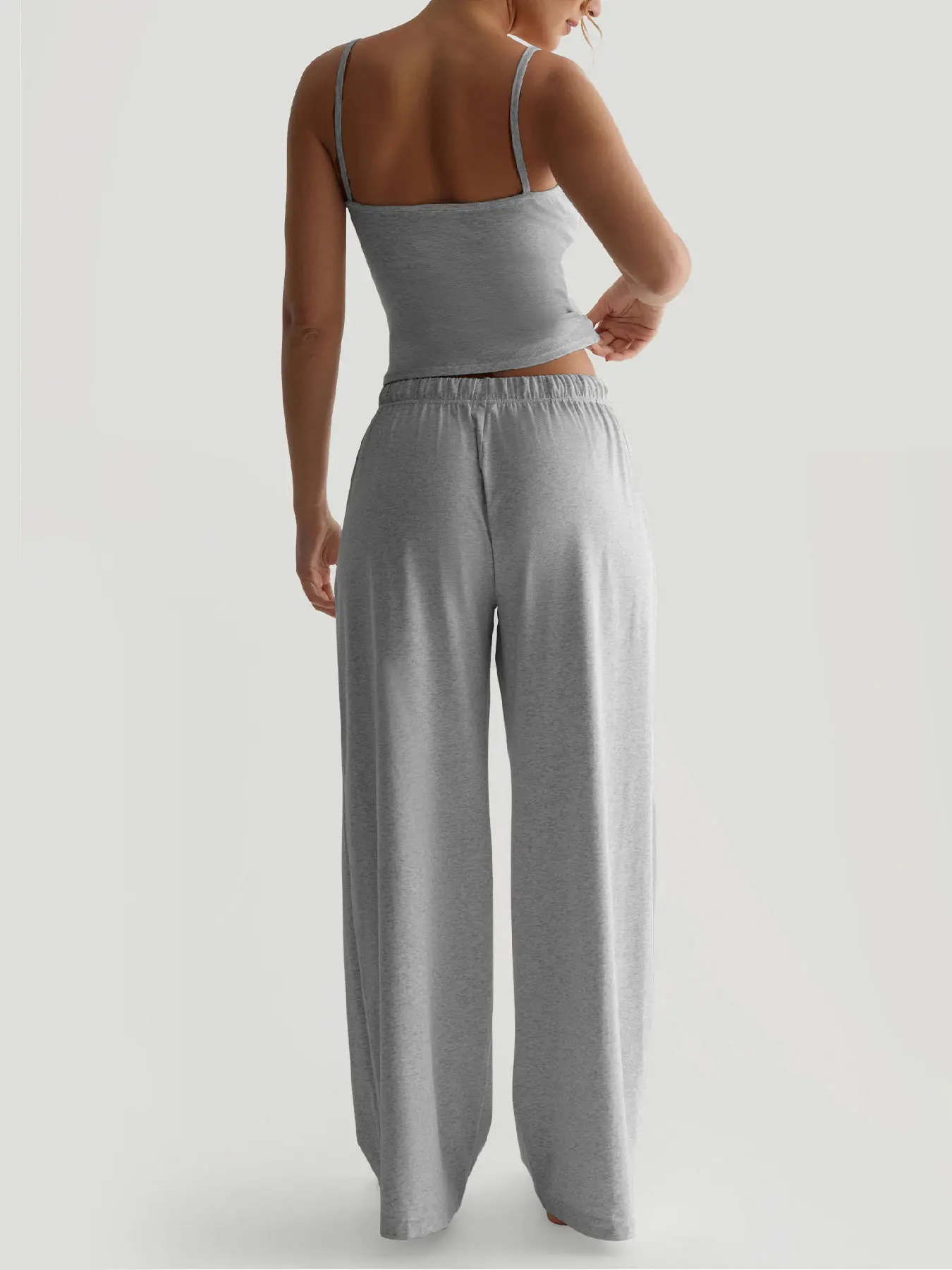 Summer Casual Pant Sets Comfortable Everyday Solid Color Simple Lazy Style Camisole Top Lace-up Wide-leg Trousers Two-piece Set