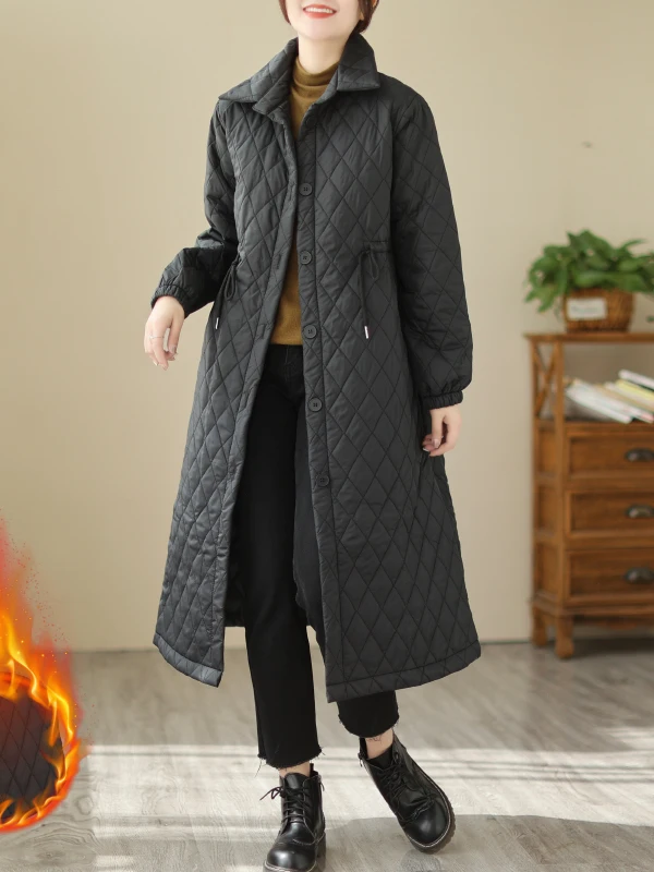 

Утепленное хлопковое пальто: теплое, повседневное, длинное, осенне-зимнее, модное, женское, прямого кроя, из полиэстера, с карманами