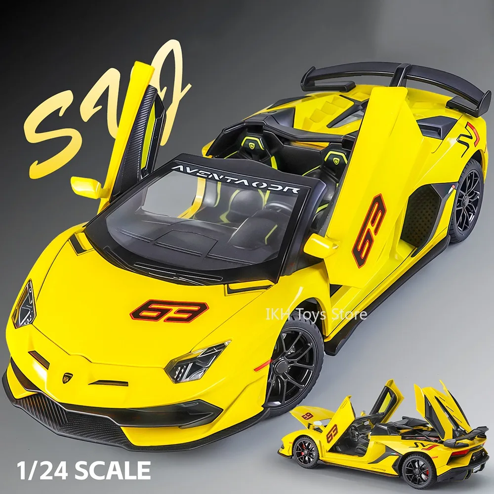 

1:24 SVJ63 REVUELTO Model Supercar Toys Alloy Diecast Pull Back Doors Opened Sound Light Shock Absorption Ornament Kids Gifts