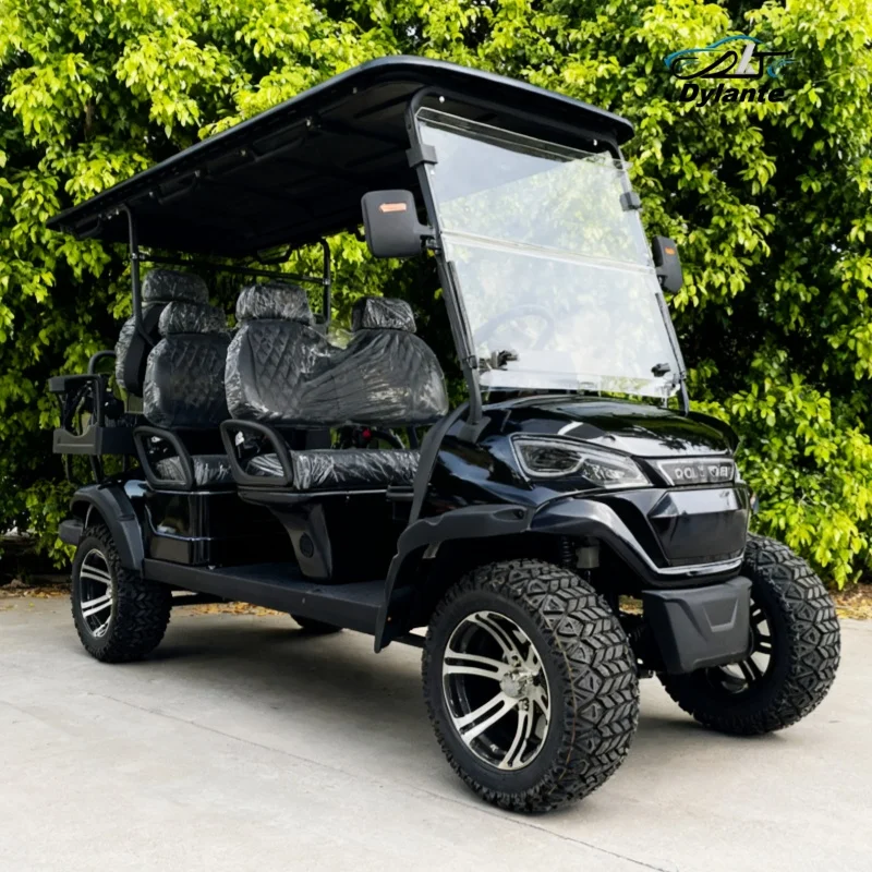 عربة جولف كهربائية تتسع لـ 6 أشخاص من المصنع، مركبات الاستقبال في الملاهي، عربات الشاطئ مع إطارات للطرق الوعرة للزجاج الأمامي قابلة للطي