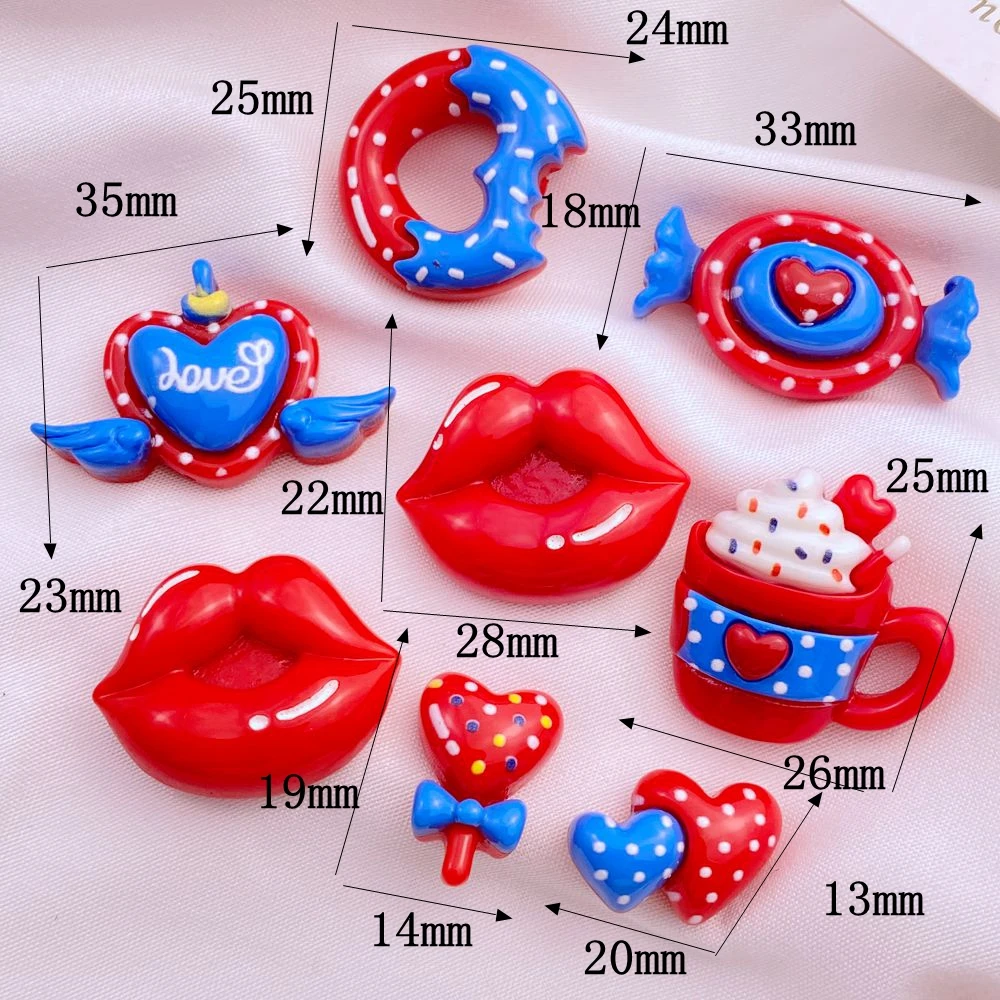 10Pcs New Cute Resin Cartoon Candy Lollipop Donut Lips Series Flat Back Manicure Parts Embellishments For Hair Bows Accessories