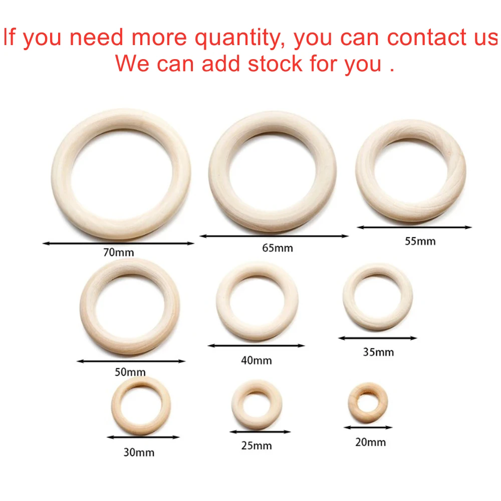 20-70mm Unfinished Wooden Rings Solid Color Natural Wood Circle Rings for Macrame Craft Jewelry Decorative Wooden Hoops