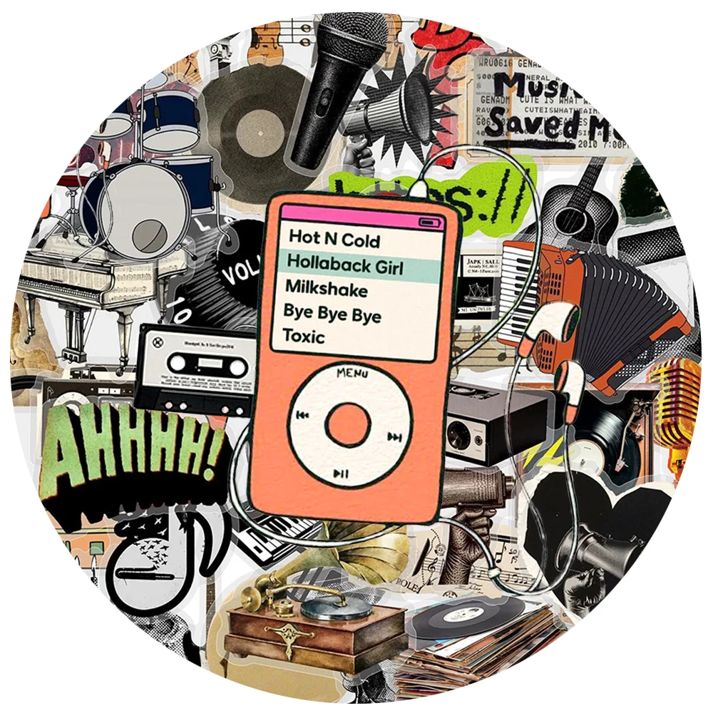 10/30/50pcs Retro Rock Music Y2K Aesthetic Stickers Transparent PET Sticker Decoration Guitar Scrapbook Phone Cool Cartoon Decal