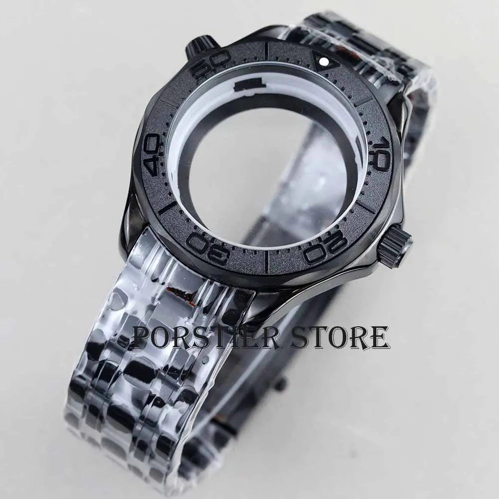 

41mm Black PVD NH35 Watch Case and Strap Stainless Steel 10ATM Waterproof fit NH35/R36 Movement Seamaster 300 Case 31MM dial