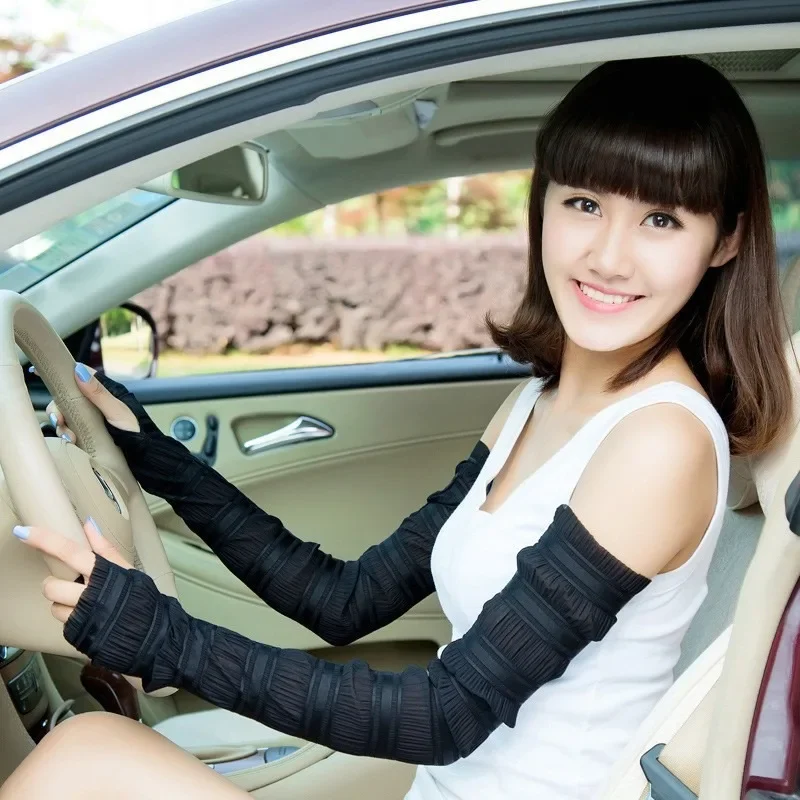日焼け防止スリーブソフトシルク手袋ロングミトン通気性日焼け止めスリーブ夏の女性の服アクセサリーアームウォーマー