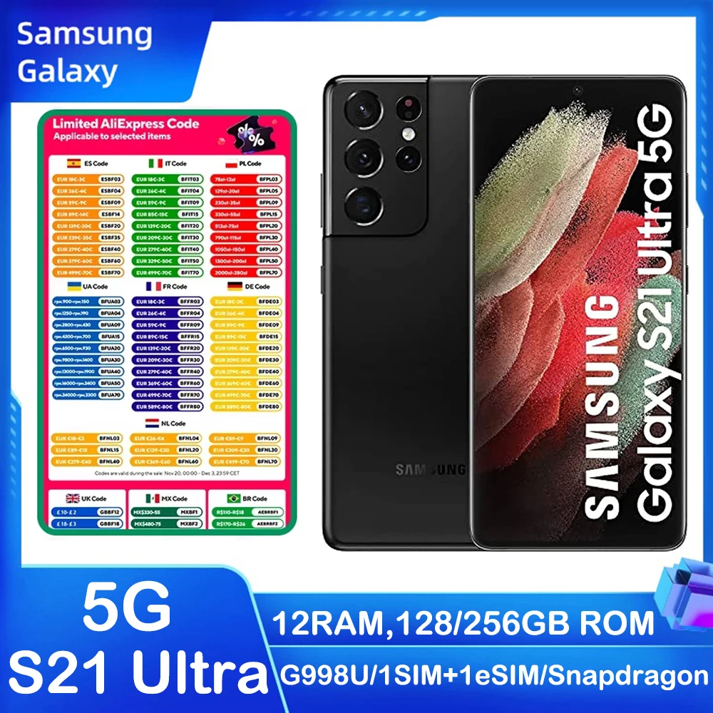 Samsung Galaxy S21Ultra 5G G998U Smart Android Phone 6.8-inch 5000mAh 25W Samsung S21U US Version Four Camera 108MP Unlocked