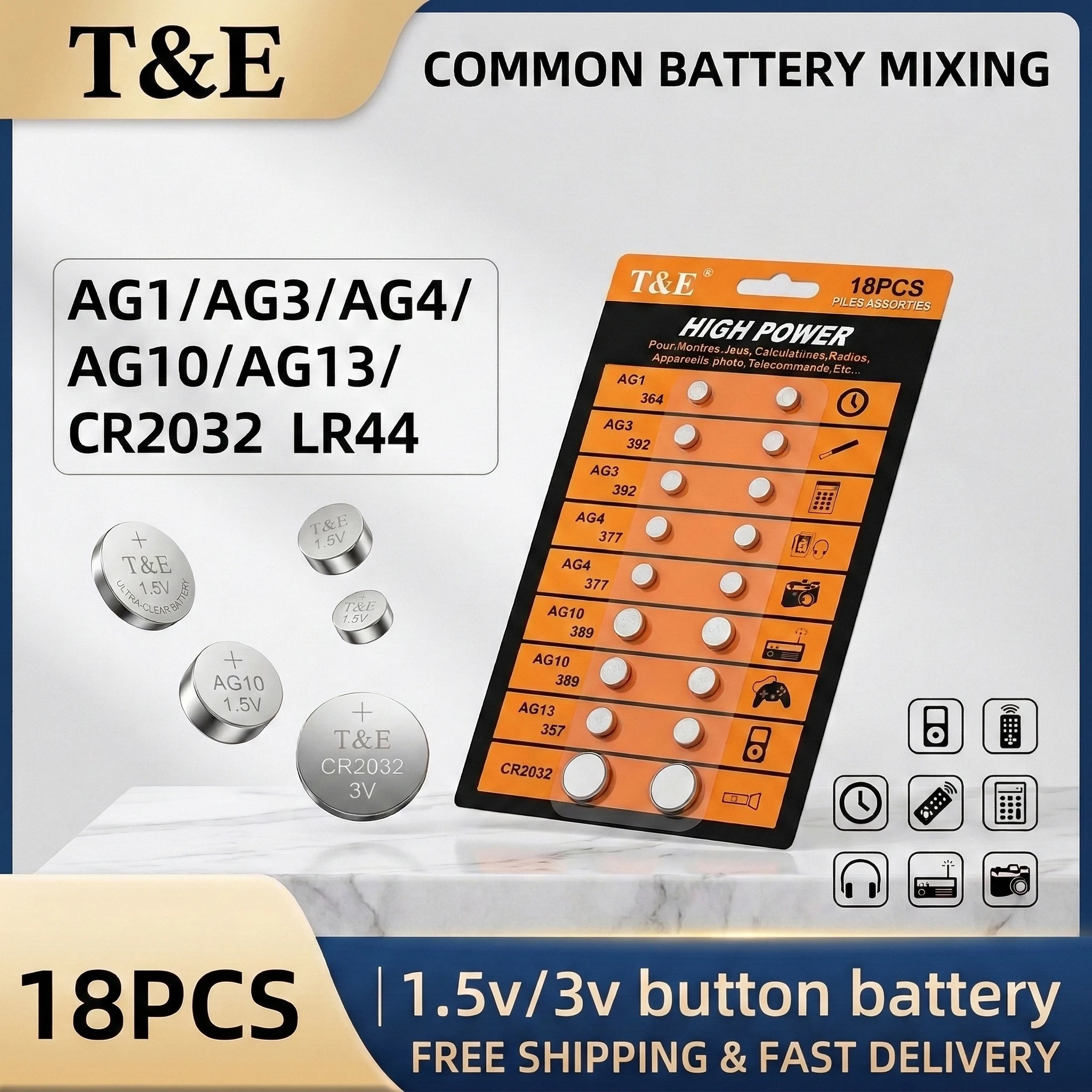 

Mixed Battery Kit 18PCS AG1 AG3 AG4 AG10 AG13 CR2032 364 392 377 389 357 Button Cell for Watch Toy Remote Control