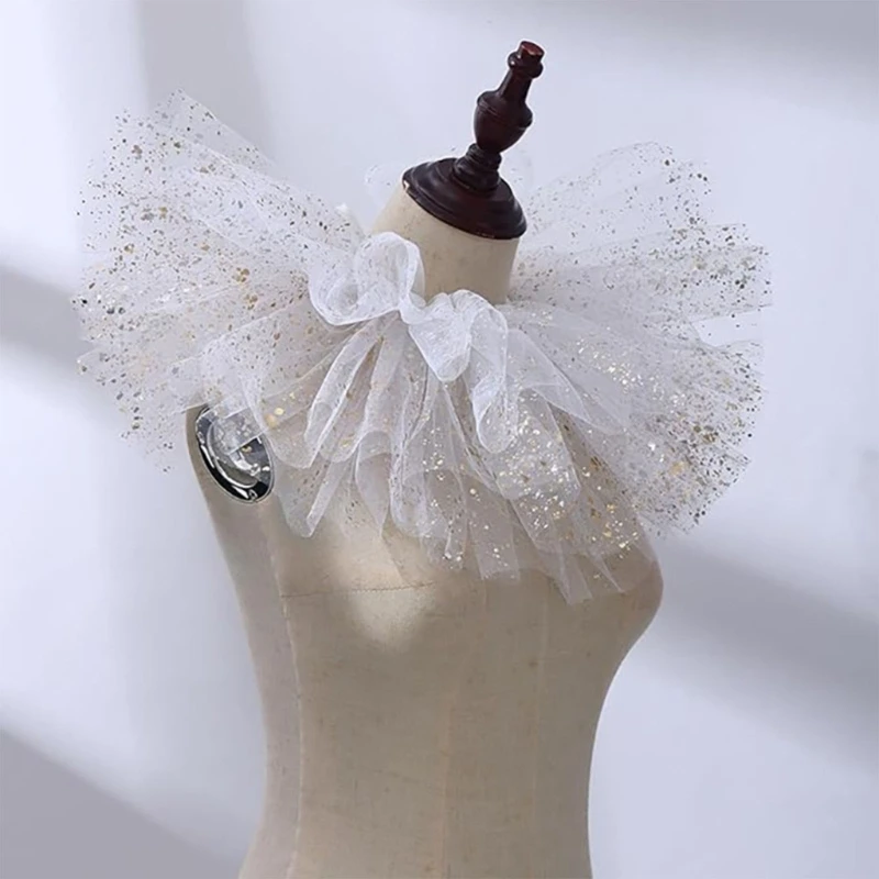 Selendang Kerah Imitasi Jaring Ruffle Berlapis untuk Pesta Bertema Ruff Leher Victoria