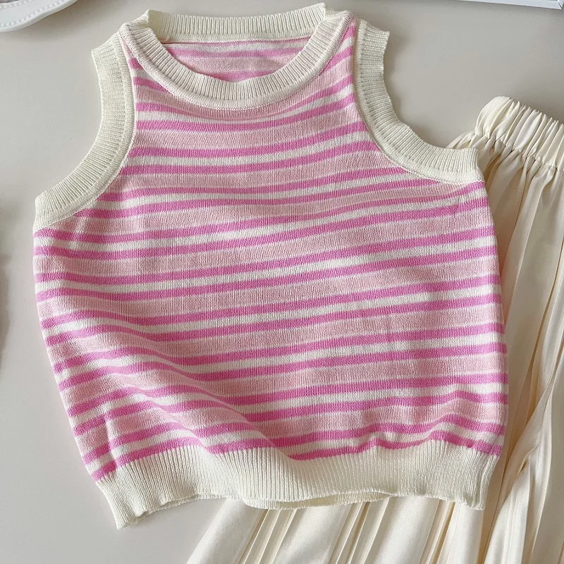 Girls Clothes Set Summer Sleeveless Striped Vest+Pants Fashion Baby Girl Clothes Children Casual Clothing Suits 2 3 4 5 6 7 8Yrs