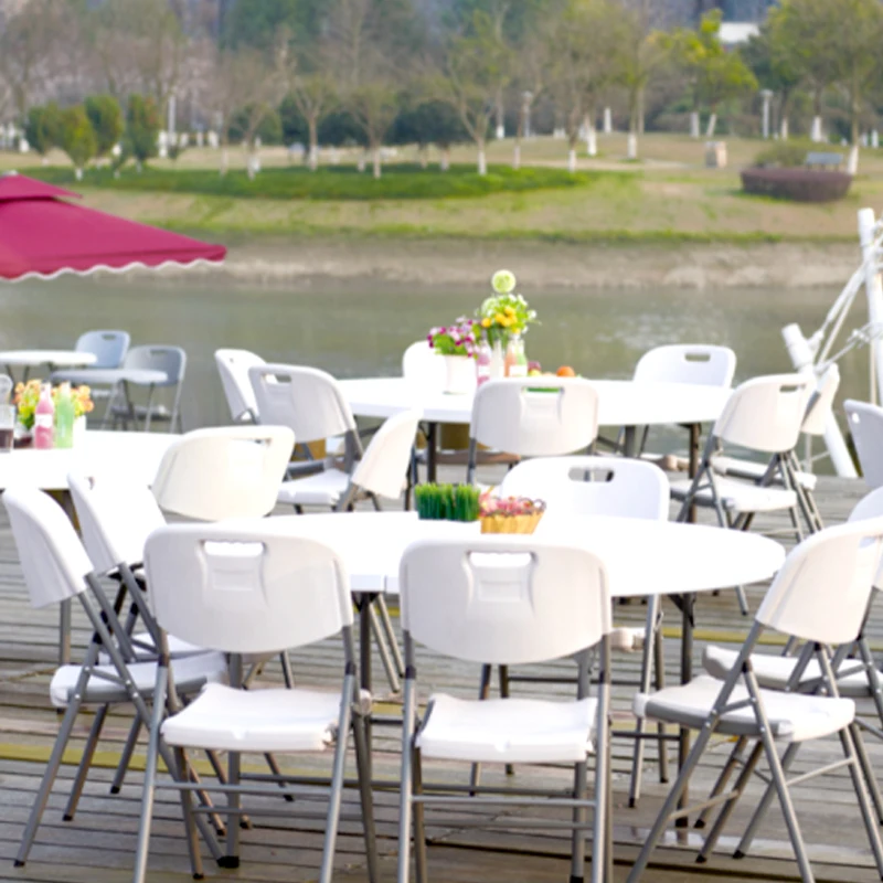 Outdoor Camping Round Dinning Table White Plastic Folding Tables  Sets For Events Wedding Party