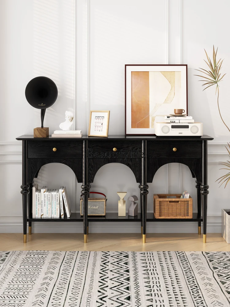 

French Style Black Sideboard Retro Simple Home Entrance Cabinet