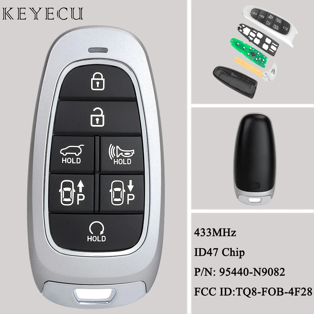 

Keyecu For Hyundai Tucson 2021 2022 2023 2024 Smart Remote Car Key Fob 433MHz With ID47 Chip 95440-N9082 FCC ID: TQ8-FOB-4F28