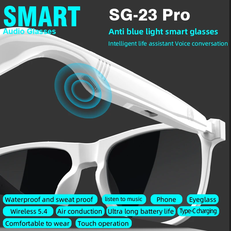 

Bluetooth Smart Translate Glasses Waterproof Bluetooth Call Remote Music Meeting Assistant Portable Sunglass for Men/Women