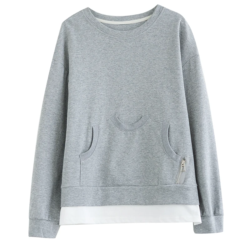 เสื้อฮู้ดสี Blo ทรงหลวมผู้หญิงศิลปะแขนยาวซิป Crew Neck Sweatshirt ฤดูใบไม้ร่วงฤดูหนาวมาใหม่