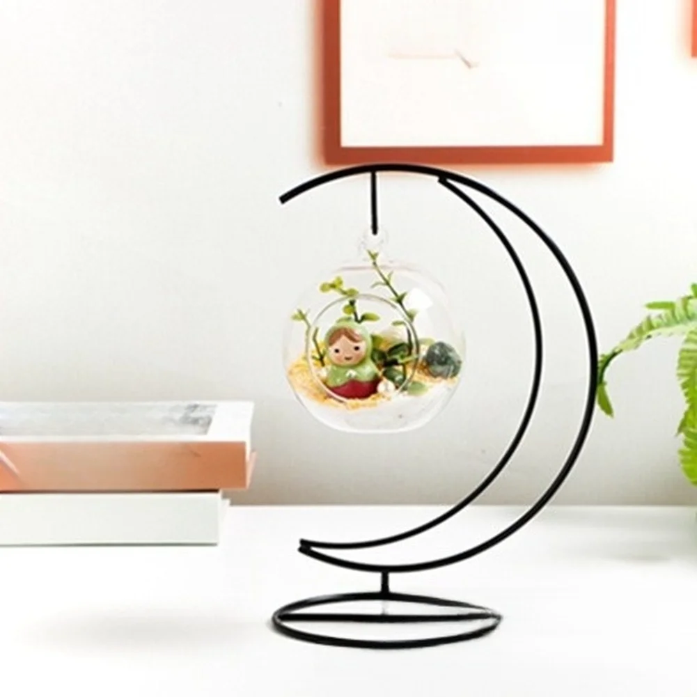 For Hanging Plants Black Moon Plant Hanger Stylish Moon Shape Holder Miniature Landscape Moon-shaped Silhouette