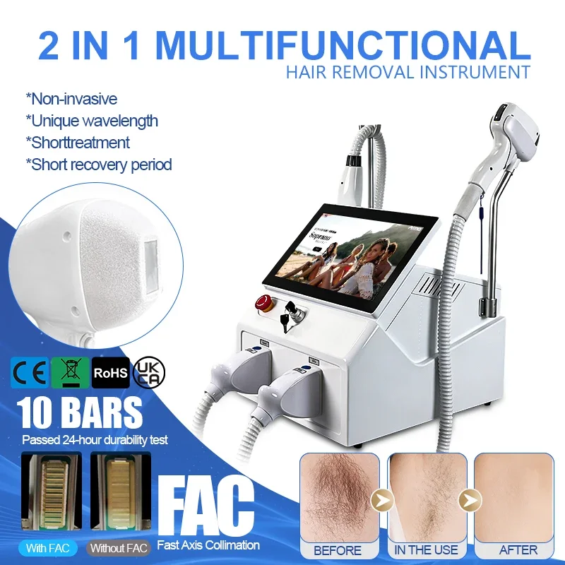 2‑in‑1 Diode & Pico Laser Machine 755‑1064nm 5‑Wave Ice Painless Hair Removal Tattoo Pigment Removal Salon Beauty Device